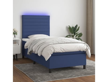 VIDAXL Colchón con somier/LED (Azul - Tela - 90 x 200 cm)