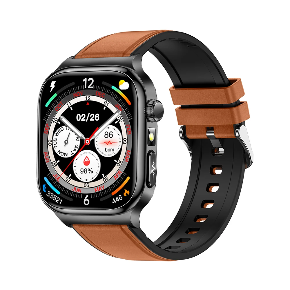 Reloj inteligente Bluetooth (cuero marrón) con pantalla AMOLED HD de 2,04 pulgadas