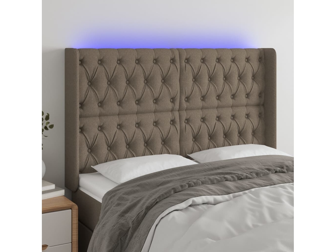 Cabecero Con Led De Tela Gris Taupe 147x16x118/128 Cm