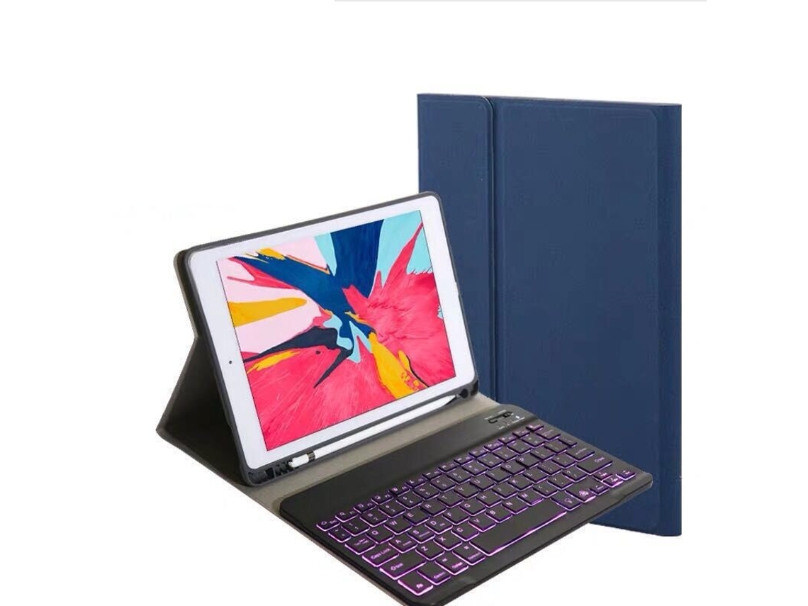 Funda con teclado Bluetooth Fwinl para Apple iPad Air, teclado retroiluminado a color con ranura para bolígrafo, azul portugués