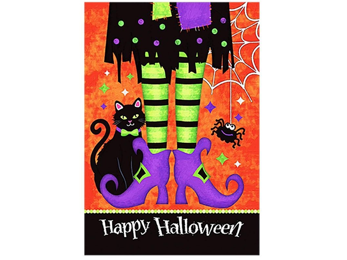 Bandera De Jardín De Halloween Con Gato Negro Y Araña, 45x30 Cm, Doble Cara, Decorativa, Feliz