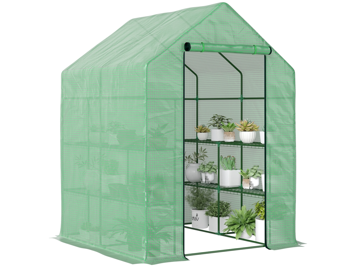 Estufa De Jardim Estufa Para Plantas Com Prateleiras 143x138x190cm Estrutura De Aço Jardinagem Verde