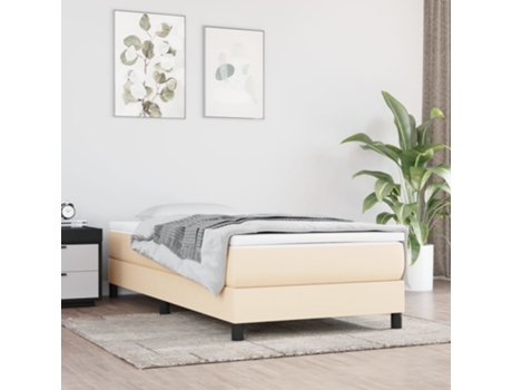 vidaXL Cama con somier y colchón 90x200 cm tela color crema