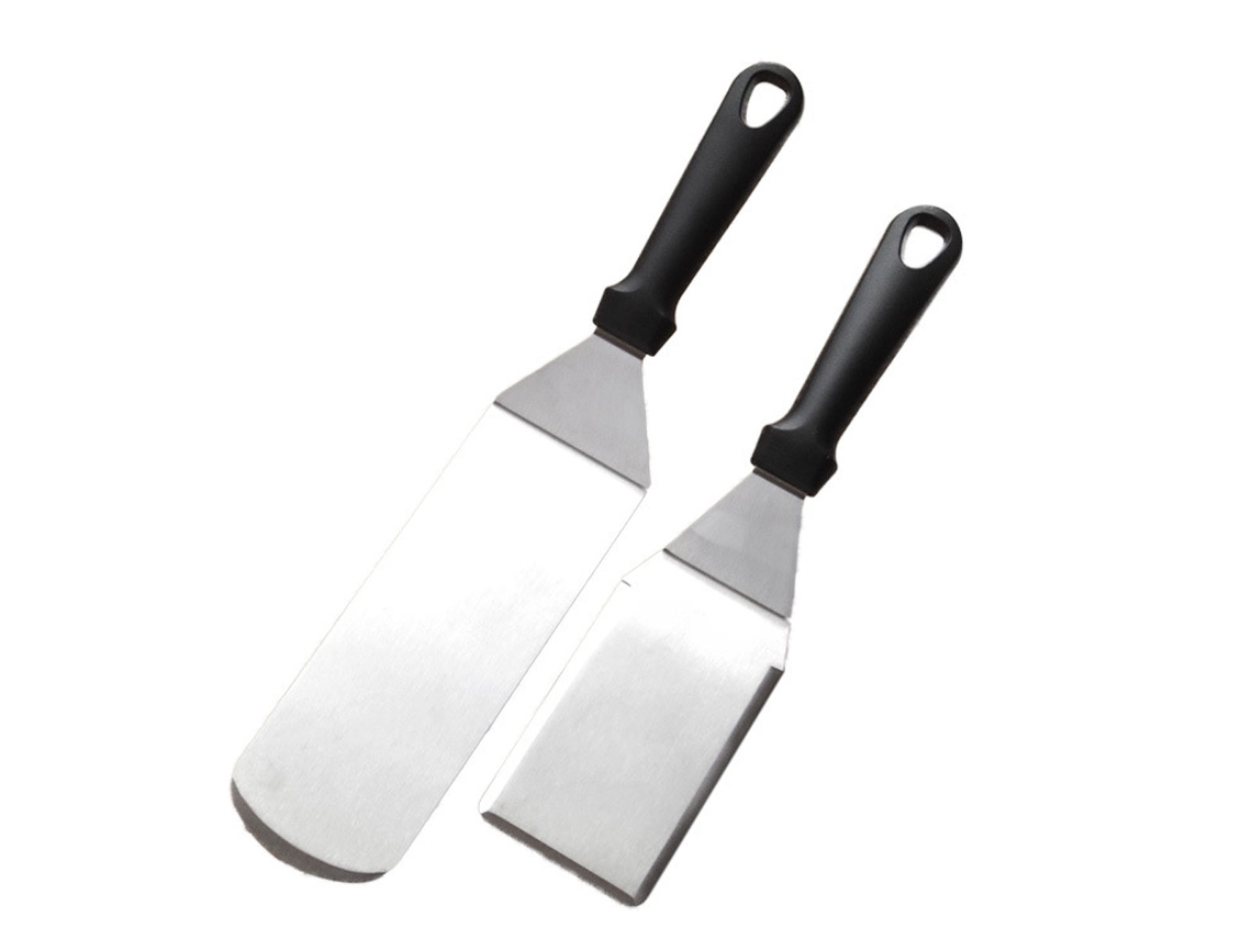 Exclusivo juego de raspadores de parrilla de acero inoxidable, calidad superior para hamburguesas y barbacoas, uso en interiores y exteriores.