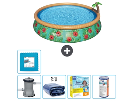 Piscina Hinchable Redonda Fast Set BESTWAY - Estampado Paraíso - 457 x 84 cm - Bomba Incluida Accesorios CB17