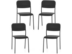 Juego de 4 Sillas de Comedor, Sillas de Cocina Apilable con Respaldo Inclinado y Patas de Metal COSTWAY