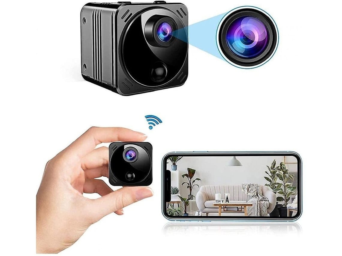 Mini cámara de seguridad con conexión wifi, cámara de niñera de alta definición 1080P real con visión nocturna, detección de movimiento, versátil, color negro USHION