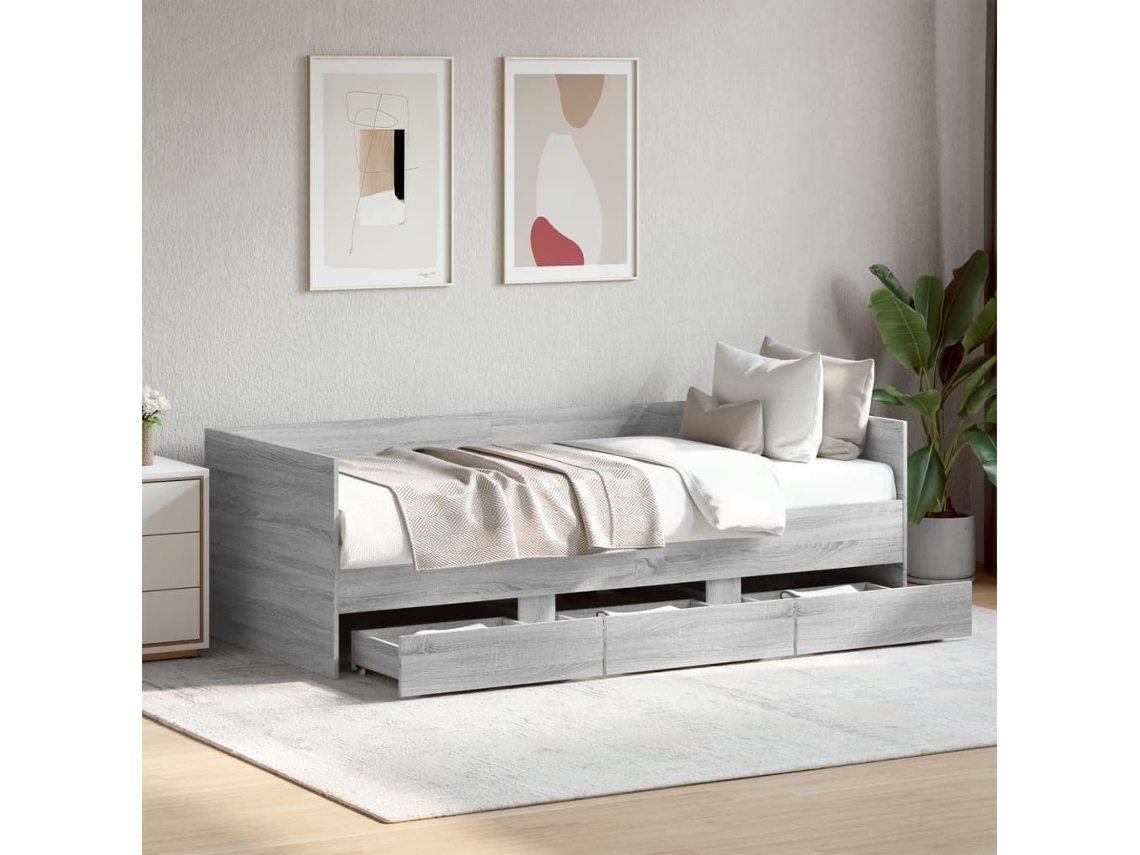 Sofá Cama Con Cajones Sin Colchón Gris Sonoma 90x190 Cm