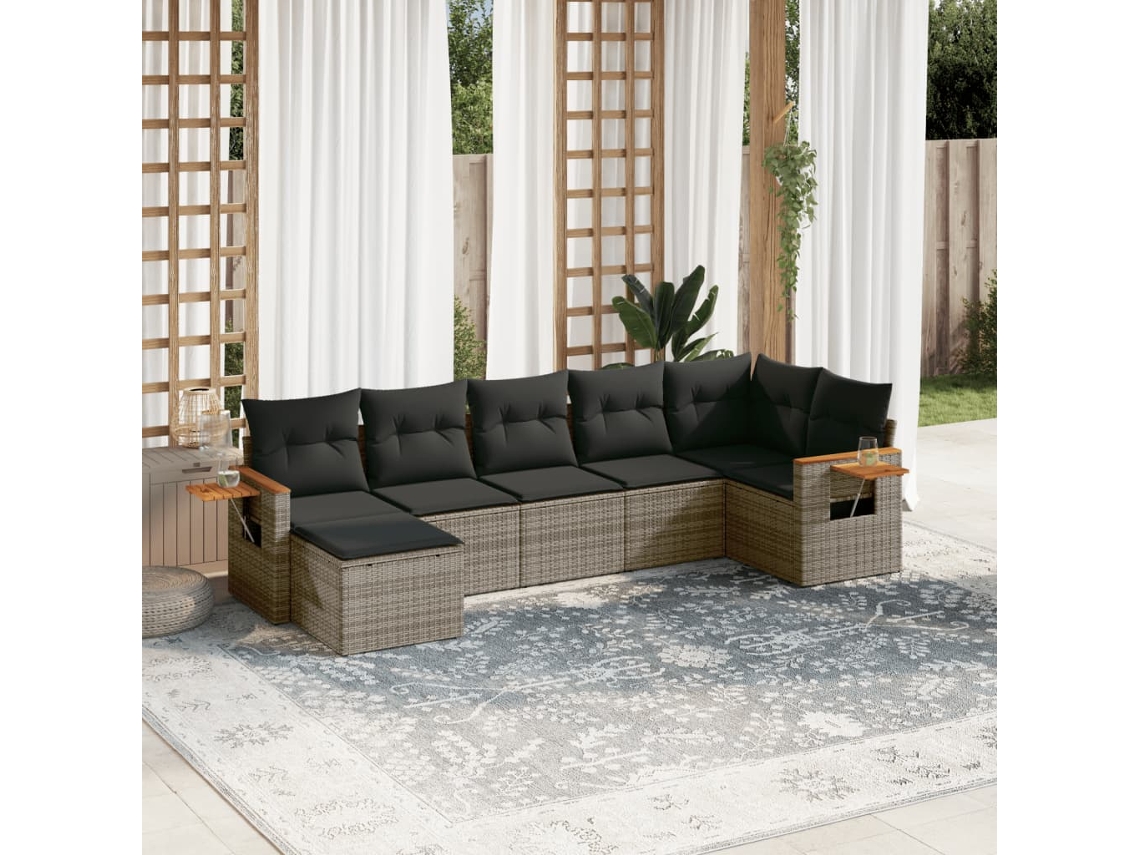 Conjunto de sofás de jardín de 7 piezas DKD Home Decor con cojines de mimbre gris