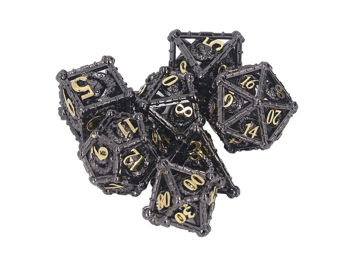 Juego De 7 Dados Poliédricos De Latón Grabados Para Juegos De Mesa Y Juegos De Rol.