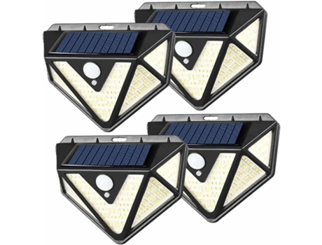 Paquete de 4 166 luces solares LED con sensor de movimiento PIR, luces solares impermeables para exteriores, luz de pared con sensor solar para cam...