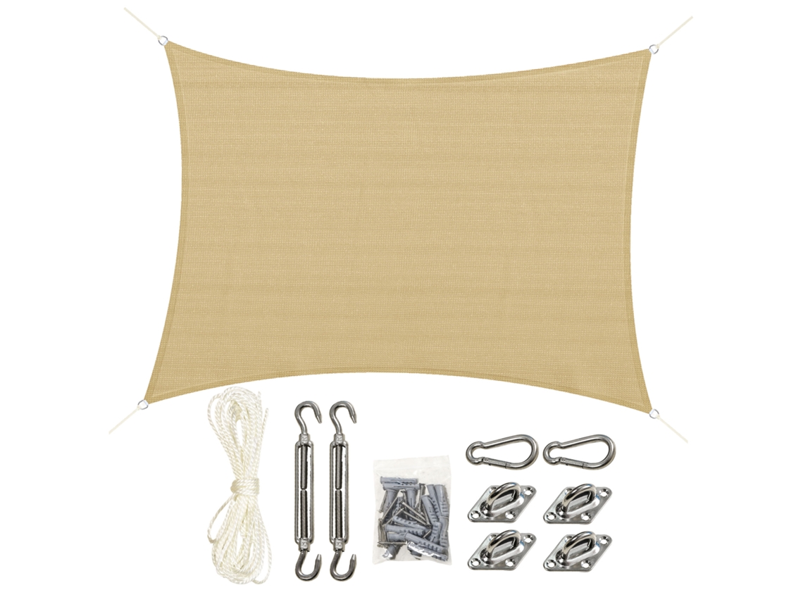 Vela De Sombra Rectangular Grande De 4 X 3 M, De Polietileno De Alta Densidad (hdpe), Resistente A Los Rayos Uv, Color Beige.