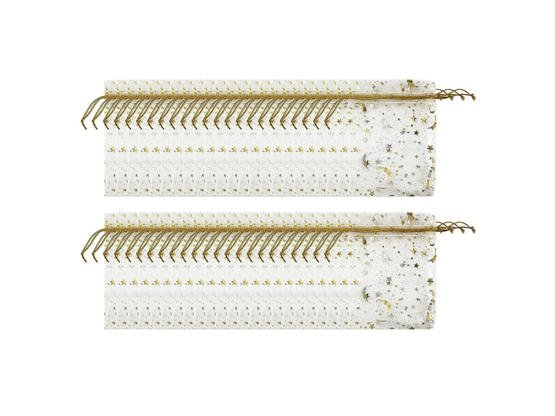100 Bolsas De Punto Con Cordón, 9x12 Cm, Estampado De Estrellas Y Lunas, Organza, Ideales Para Fiestas Y Bodas.