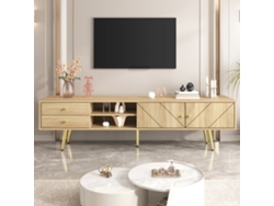 Mueble Para Tv, 160x36x42 Cm, Patas Doradas, 2 Cajones, Puertas Ranuradas, Nichos Abiertos, Para Tv De 60-75 Pulgadas, Madera