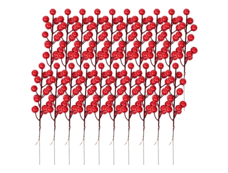 Tallos de bayas de acebo de bayas rojas con purpurina navideña de 20 piezas, artificiales para adornos de árboles de Navidad