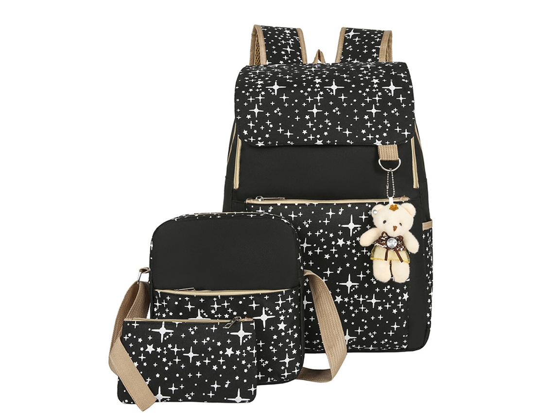 Mochila Oso, Mochila Escolar, Mochila de Estudiante, Juego de Tres Piezas, Negra