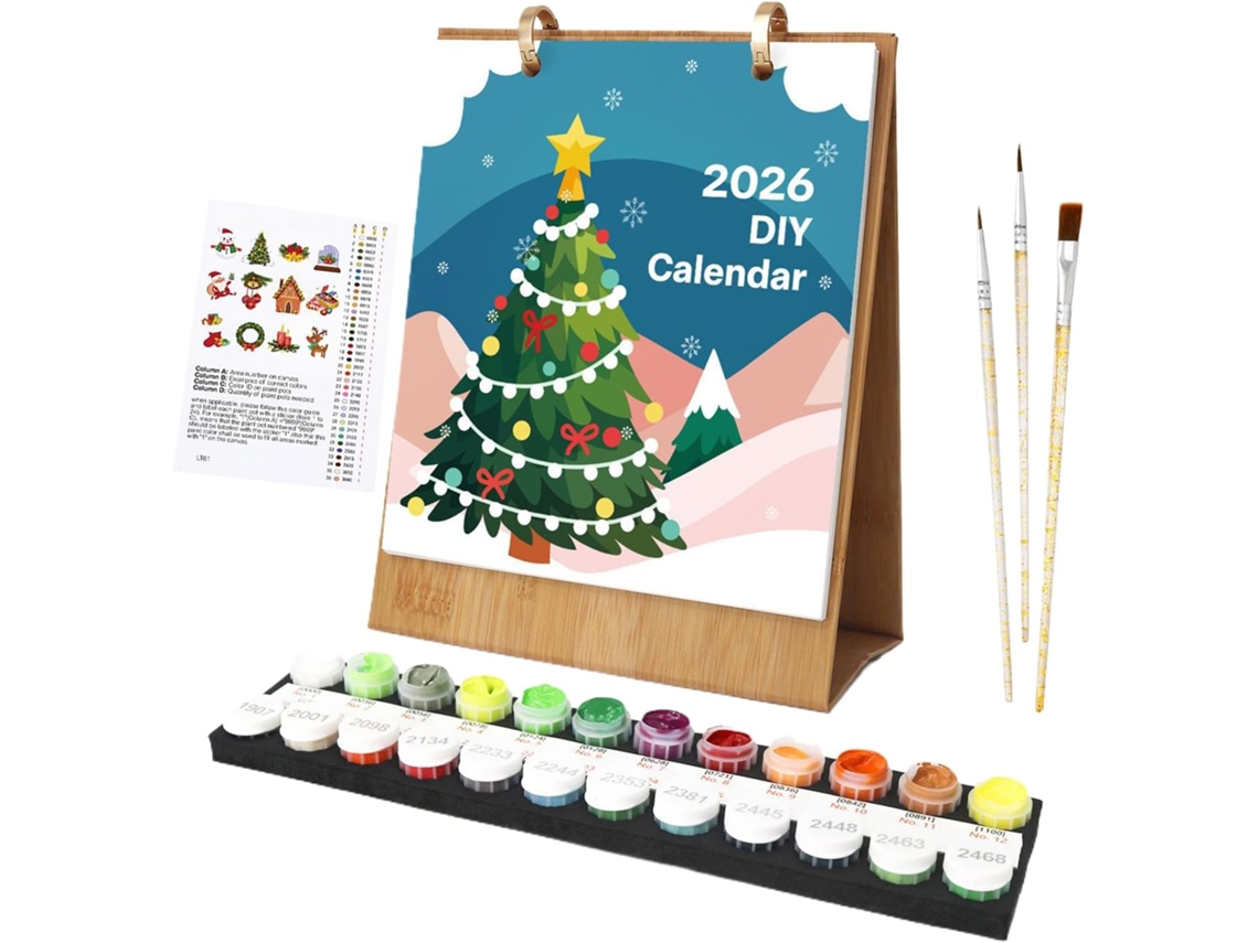 Calendario de Adviento con temporizador de cuenta regresiva, calendarios de escritorio con temática navideña con tintas incluidas.
