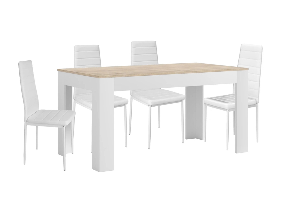 Mesa Extensible de Comedor o Cocina Blanco y Cambria 4 Sillas en Polipiel/metal Blanco SALDOSYSTOCKS