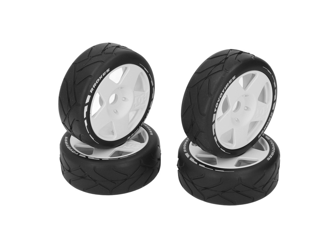 4 Ruedas Rc Gt 1/8 Con Neumáticos De Competición Strongs Grip Y Adaptador De 17 Mm, Color Blanco.