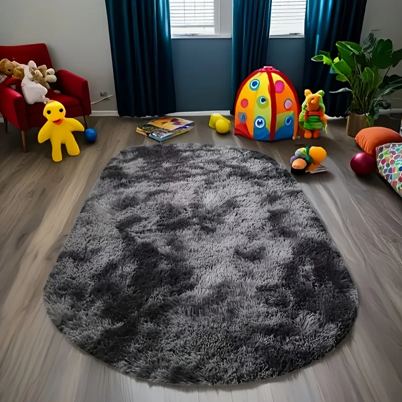 (gris Oscuro, 100x200cm) Alfombra De Noche De Pelo Largo, Ovalada, Teñida, Esponjosa Y Suave.