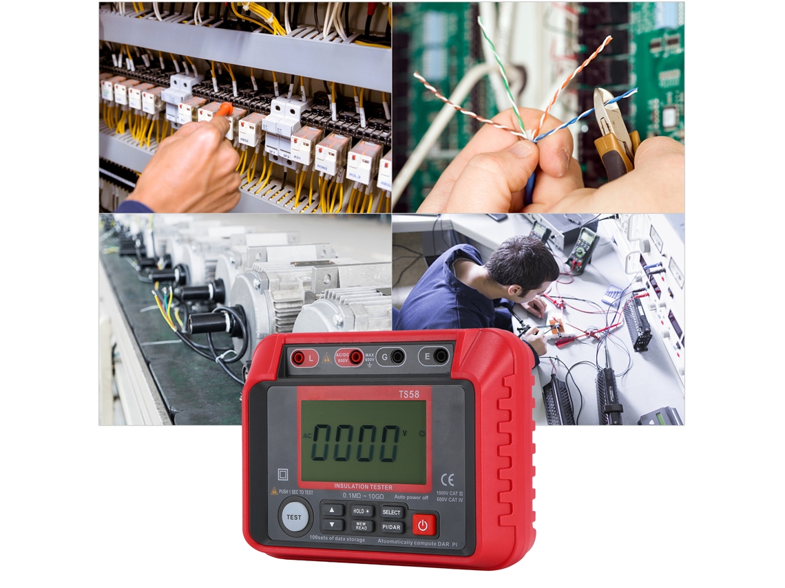 Medidor Digital De Resistencia De Aislamiento Megoohmímetro 0,1 Mω-10 Gω Con Pantalla Lcd Y Bolsa Con Cremallera