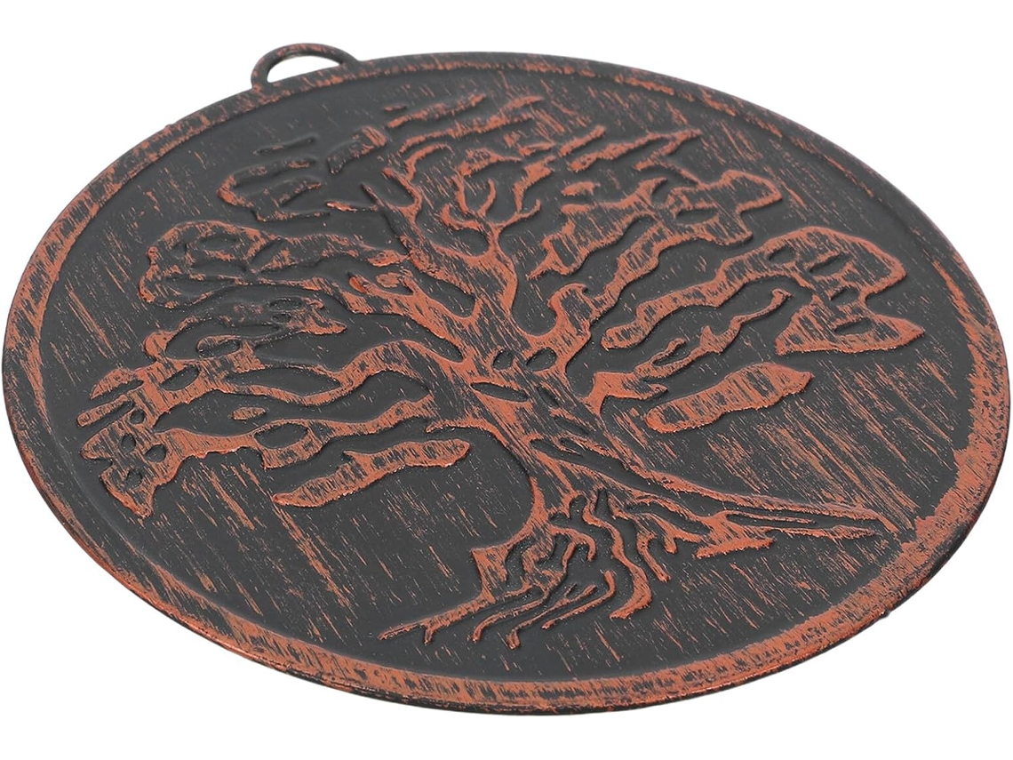 Colgante De Campanilla De Viento Rústica De Hierro Inoomp Con Motivo Del Árbol De La Vida, 10 Cm. Diseño Duradero Y