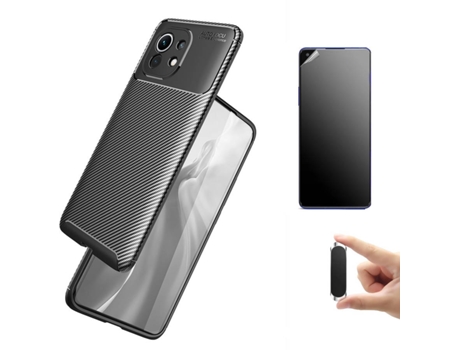 Kit Carcasa, Protector y Soporte Xiaomi Mi 11 Pro Ultimatte Rugged Carbon Negro