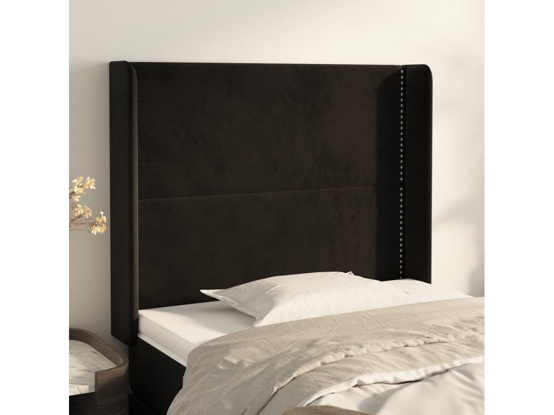 Cabecero Con Orejas De Terciopelo Negro 103x16x118/128 Cm