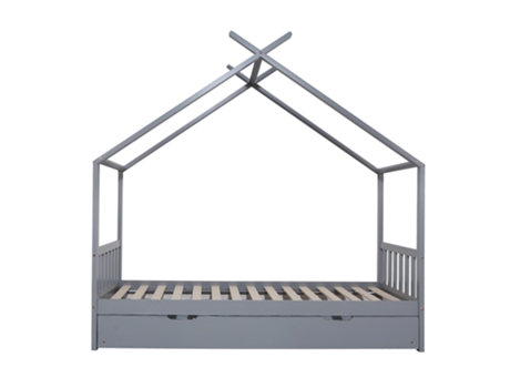 ONEIROI Juego de cama infantil tipo cabina con cabecero y somier Cajón con ruedas Cama y cajón gris Madera de pino