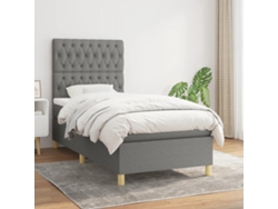 Cama Box Spring Con Colchón Tela Gris Oscuro 90x200 Cm