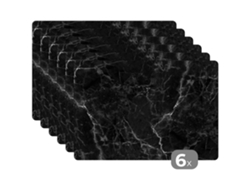 Manteles Individuales Juego De 6mármol - Negro - Blanco - Textura - Aspecto De Mármol 45x30 Cm