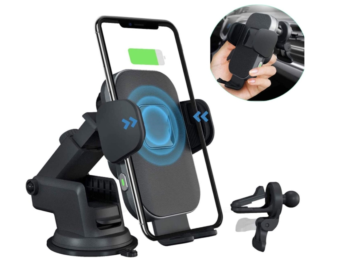 Cargador Sem Carro Qi Carregamento Rápido Fixação Sensor YIZHOOD Negro