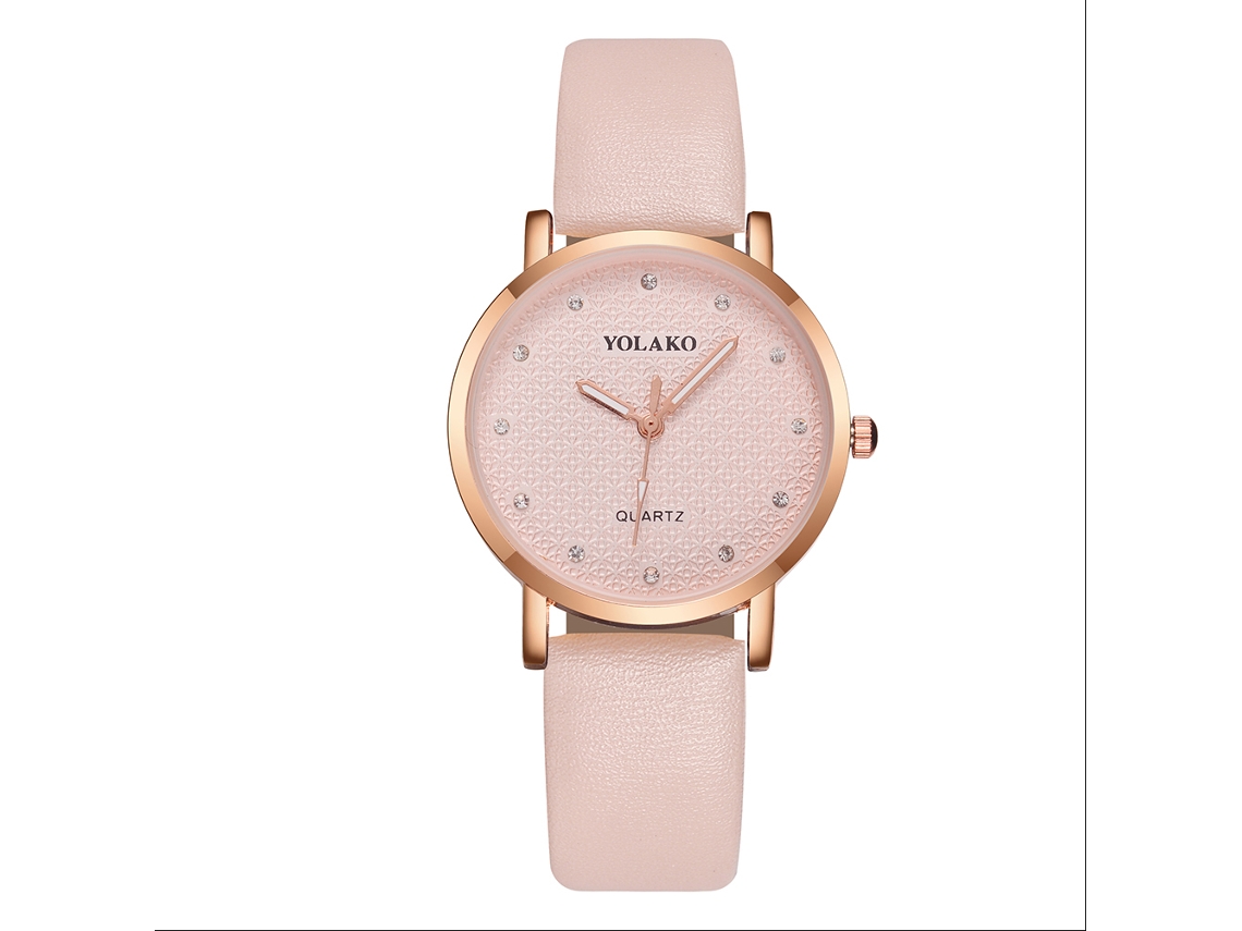 Reloj De Pulsera De Cuarzo Para Mujer Yolako Con Diamantes De Imitación, Aleación, Rosa, Correa De Pu