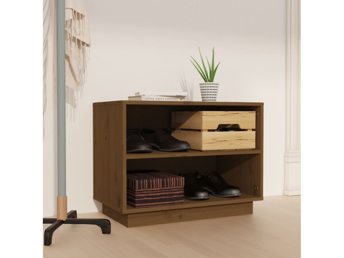 Zapatero Organizador 60X34X45 Cm Madera de Pino Maciza Marrón Miel
