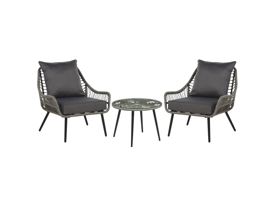 Conjunto de balcón BELIANI Laureto de Ratán sintético Gris 79x85x86