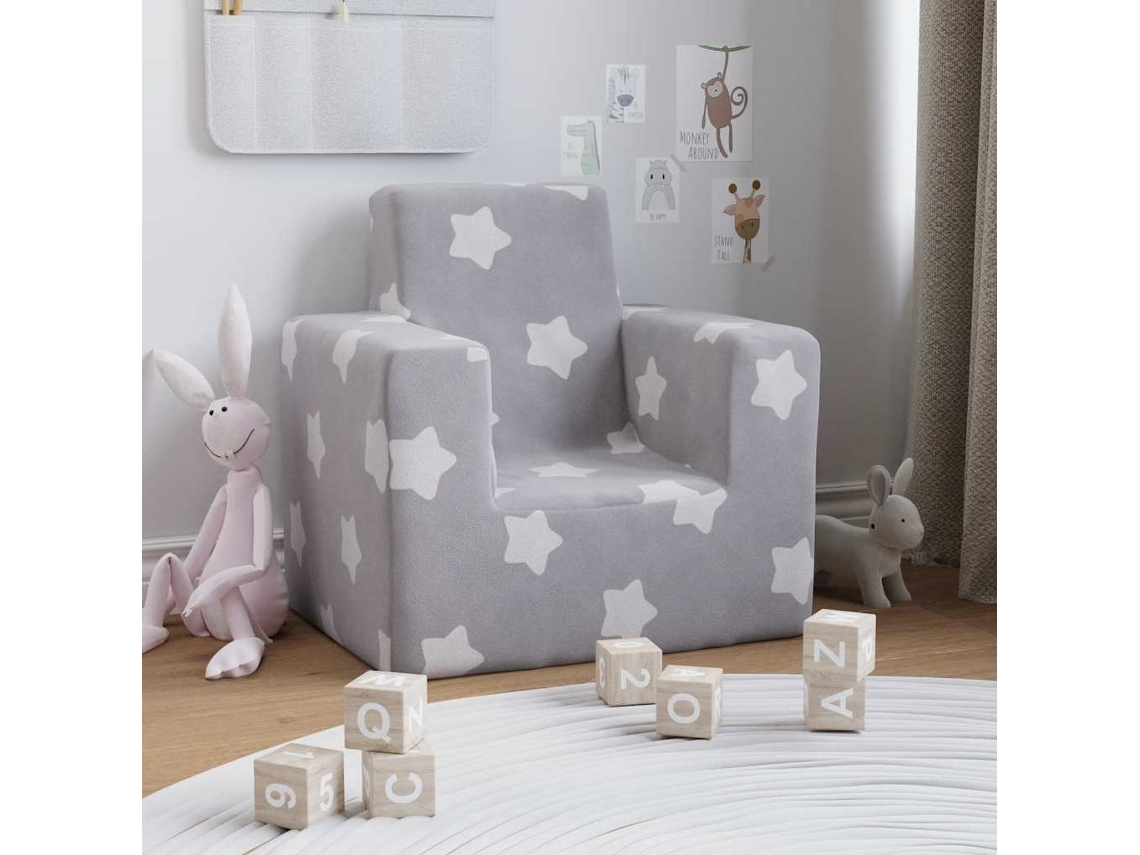 Sofá Para Niños | Sofá Infantil Felpa Suave Gris Claro Con Estrellas Wsd154960
