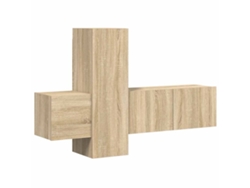Juego de 3 muebles de TV de madera de roble, Sonoma, EXCLUSIVO DE MAISON