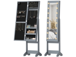 Espejo joyero con luz LED, mueble independiente, cuerpo completo ajustable, gris.