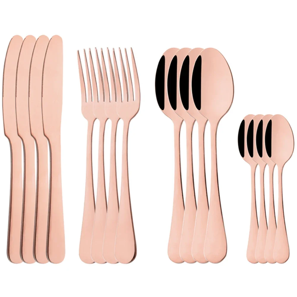 (oro Rosa, Juego De 16 Piezas) Cubiertos De Acero Inoxidable, Pulidos A Espejo, Incluye Cuchillo, Tenedor Y Cuchara.