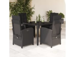 Juego de comedor de jardín de 5 piezas con cojines, mimbre sintético negro, DKD Home Decor