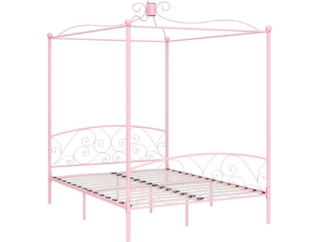 vidaXL Estructura de cama con dosel 160x200 cm metal rosa