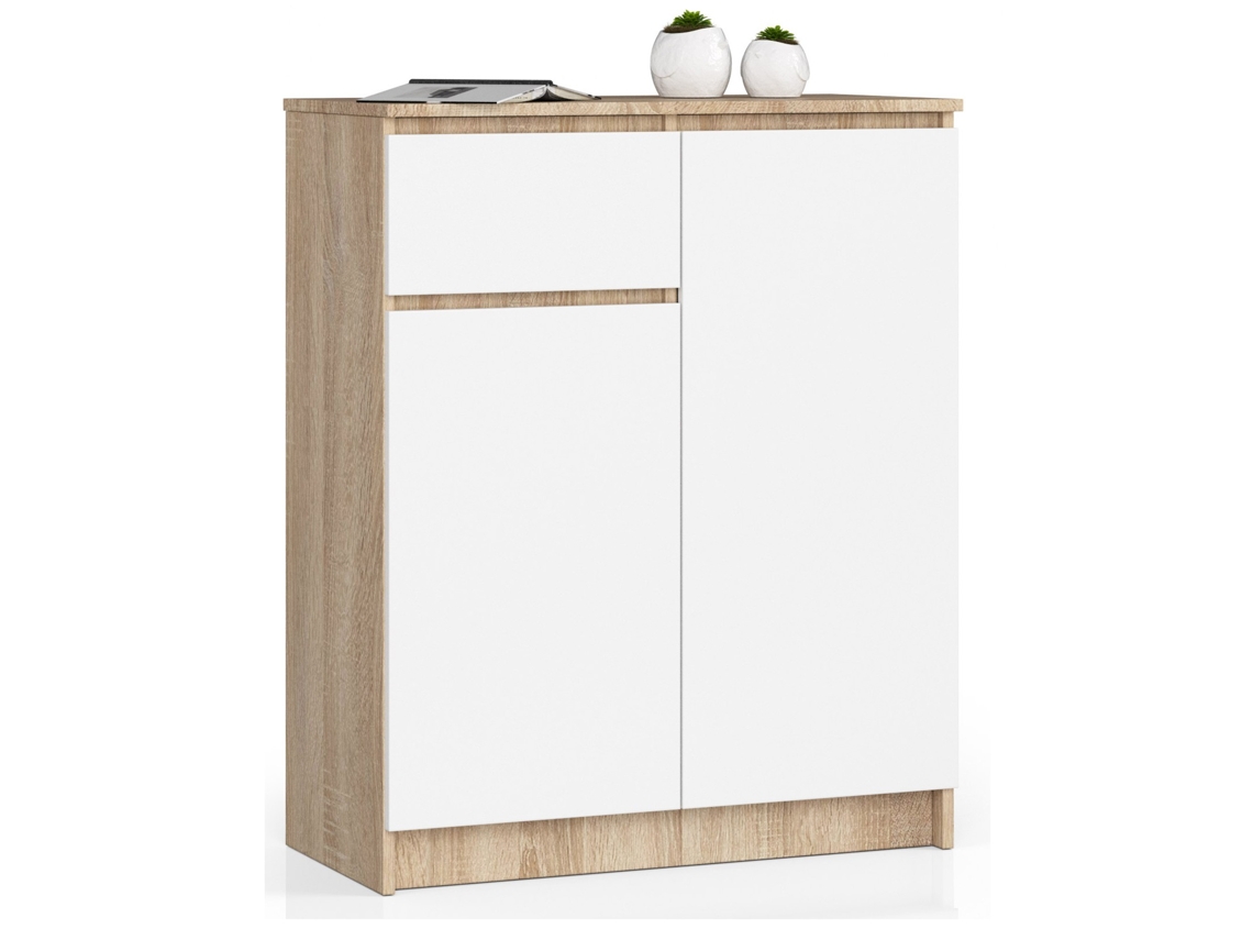 Cómoda Akord K80 Roble Sonoma 80 Cm 2 Puertas 1 Cajón Frente En Color Blanco 4 Estantes 80x40x99 Cm