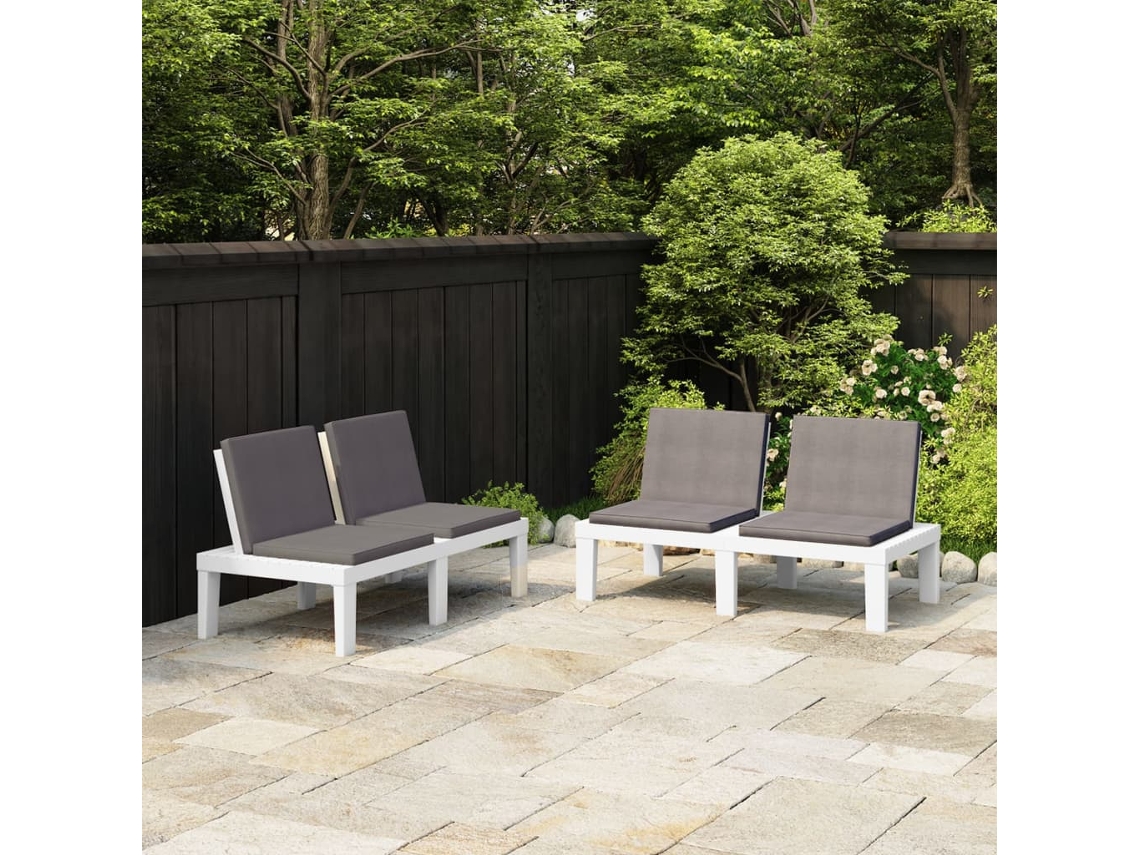 Lovely Home Bancos de Jardín con Cojines 2 Pcs Plástico Blanco