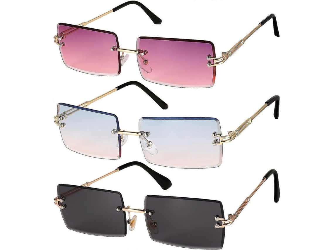 Juego de 3 gafas de sol rectangulares sin montura estilo retro unisex