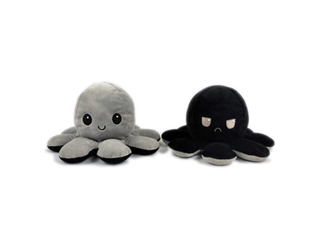 Pulpo de Simulación Suave de Doble Cara Feliz Triste Enojado Muñeco de Peluche de Juguete Gris Negro