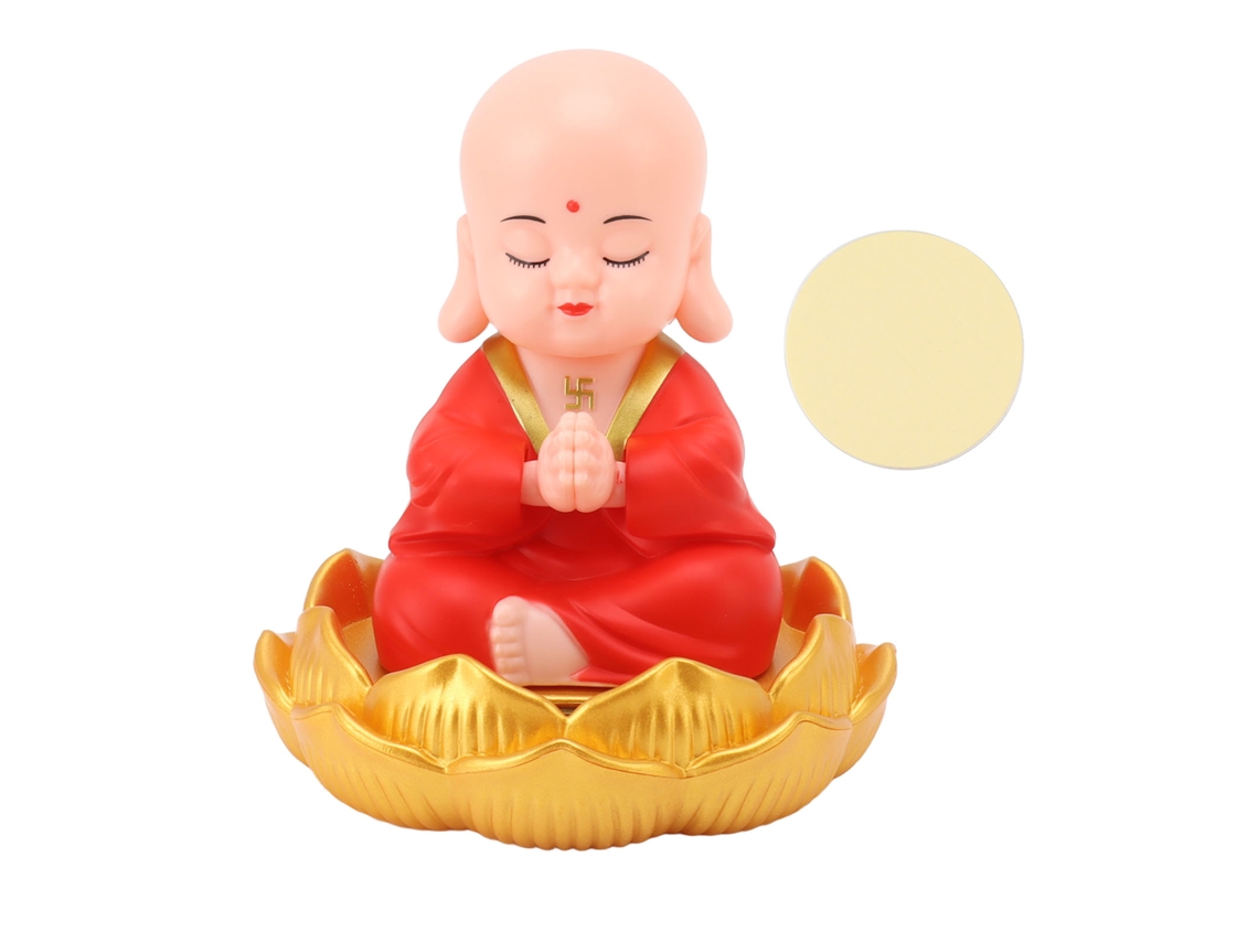 Rebe-adorno De Monje Pequeño Cute Para Coche Y Hogar Decoración Solar Con Luz Sensor Energía Vestido Rojo
