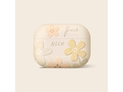 Funda protectora para auriculares Airpods 4, protección completa (pintura al óleo con flores/beige) Czhhmart