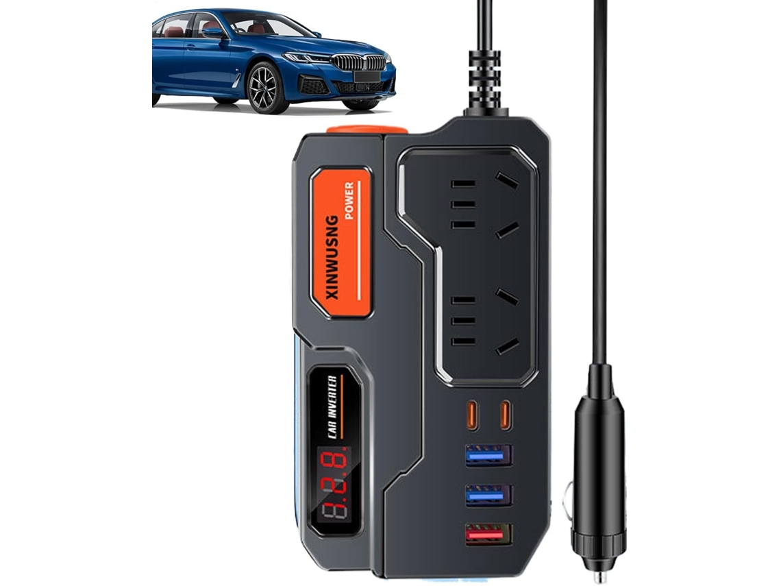 Adaptador inversor para coche de 12 V, 24 V y 220 V con puertos de carga USB y pantalla. SFUSHOS