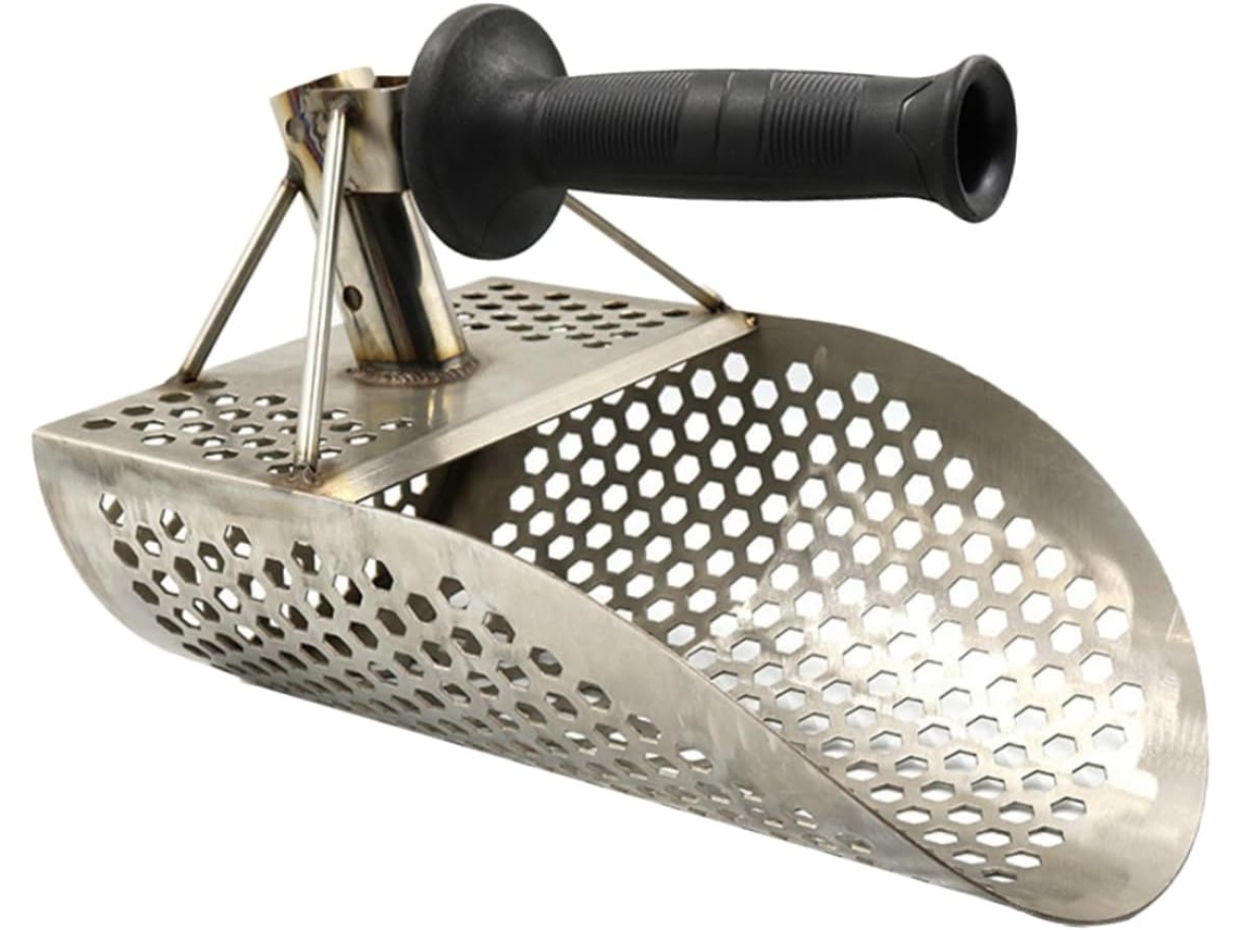 Pala Y Tamiz Detector De Metales Ligero De Acero Inoxidable Plateado Para Arena Y Detección De Arena.