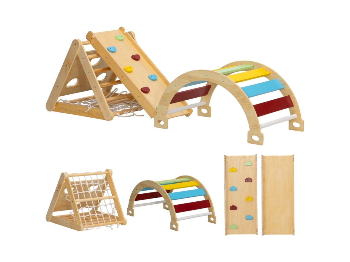 Estructura De Escalada Triangular 7 En 1 Con Tobogán De Arco Multicolor